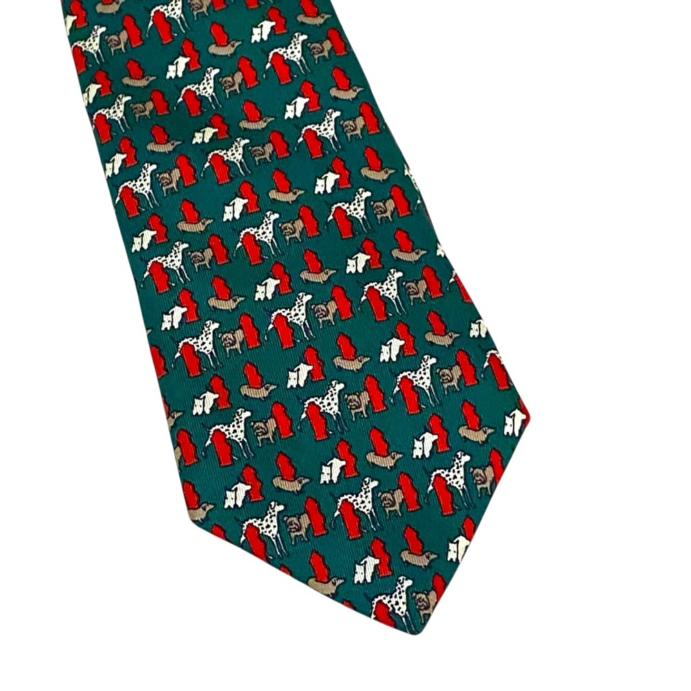 Dogs & Hydrant Print Silk Tie - Like New